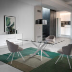 Rectangular dining table in tempered glass and white stainless steel