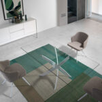 Rectangular dining table in tempered glass and white stainless steel