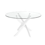 Table de salle à manger ronde en verre trempé et acier inoxydable blanc