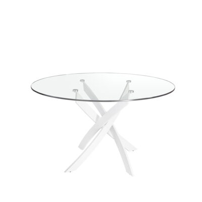 (Español) Mesa comedor redonda cristal templado y acero blanco Dining table - Angel Cerda