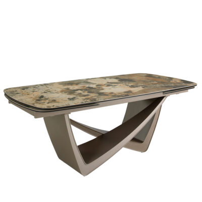 (Español) Mesa comedor extensible ovalada barril mármol porcelánico y acero taupé metalizado dining table - Angel Cerda