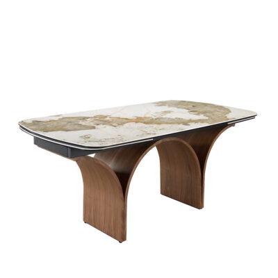 (Español) Mesa comedor extensible ovalada barril mármol porcelánico y acero efecto nogal dining table - Angel Cerda