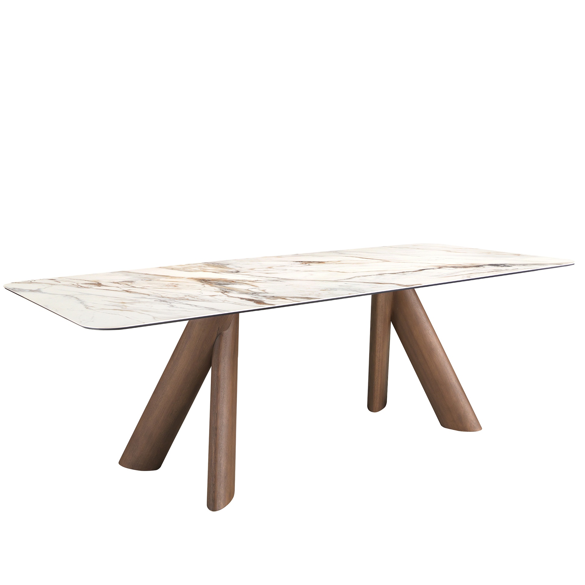 Table de salle à manger rectangulaire en marbre céramique et noyer