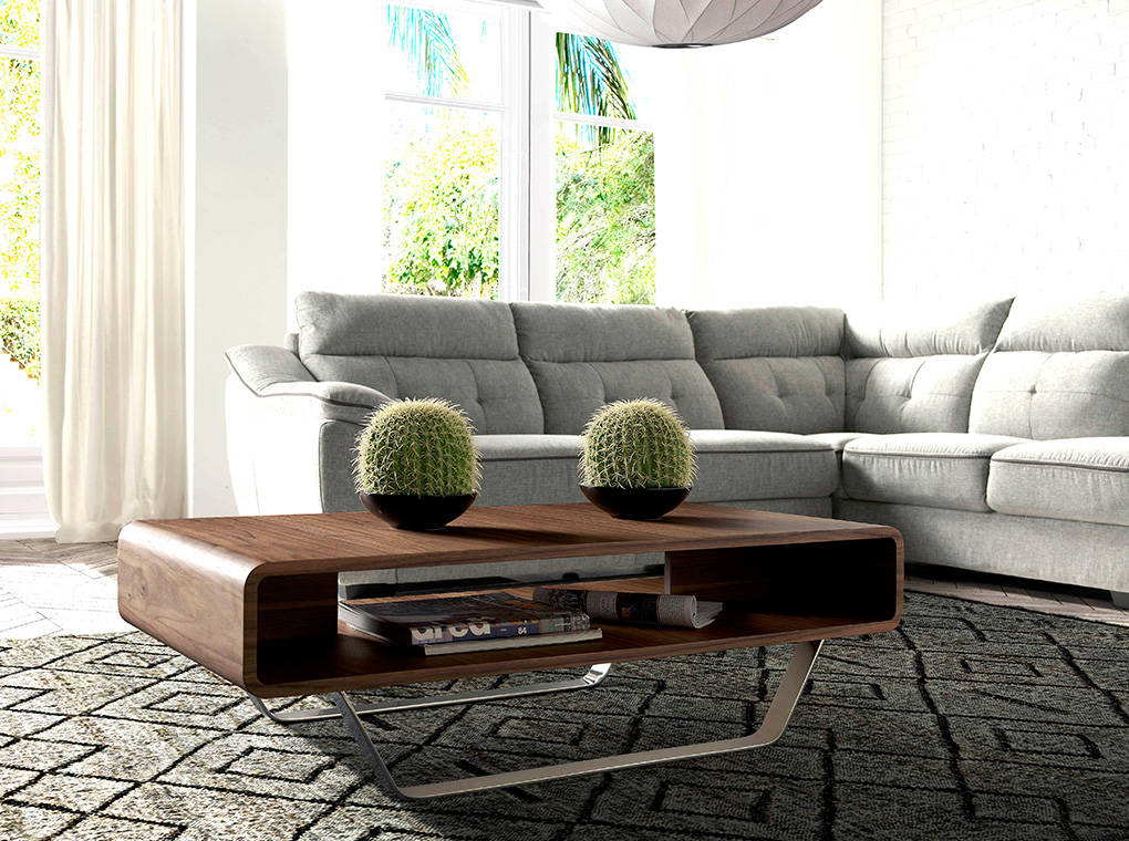 Walnut wood and chrome steel coffee table Walnut wood and chrome steel coffee table