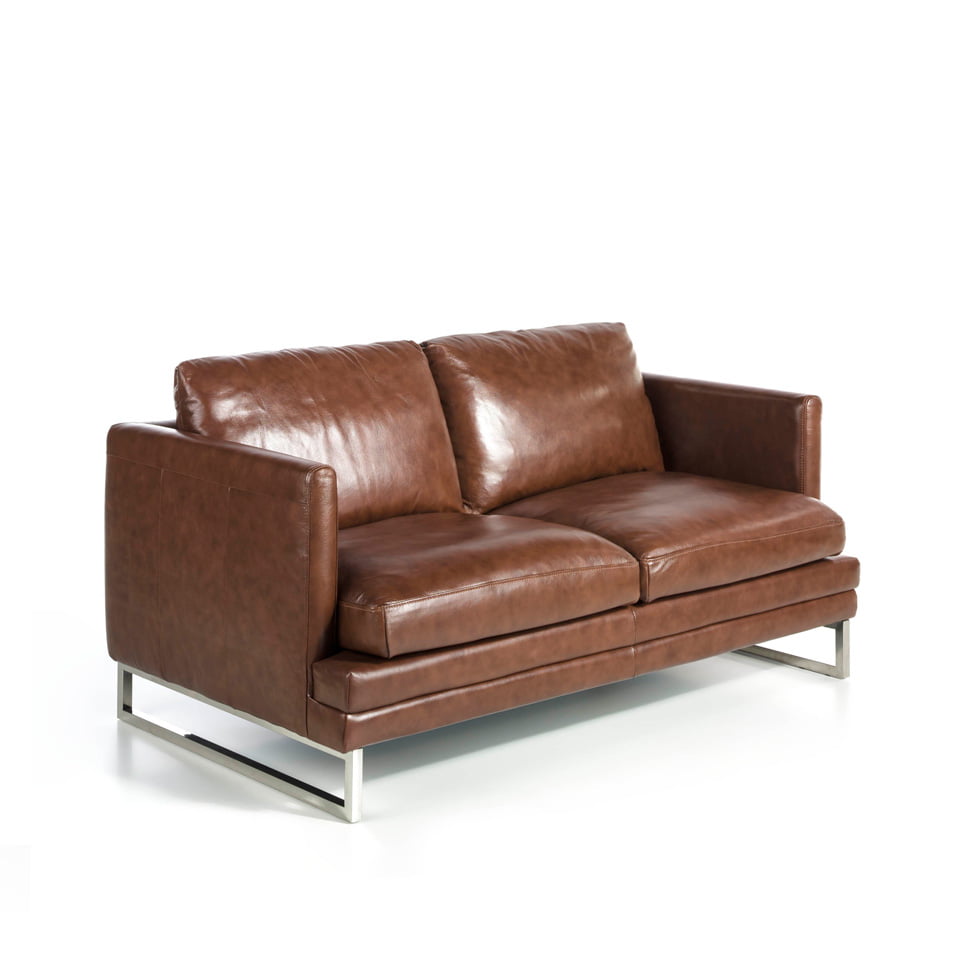 2-seat sofa upholstered in leather with stainless steel legs 2-seat sofa upholstered in leather with stainless steel legs