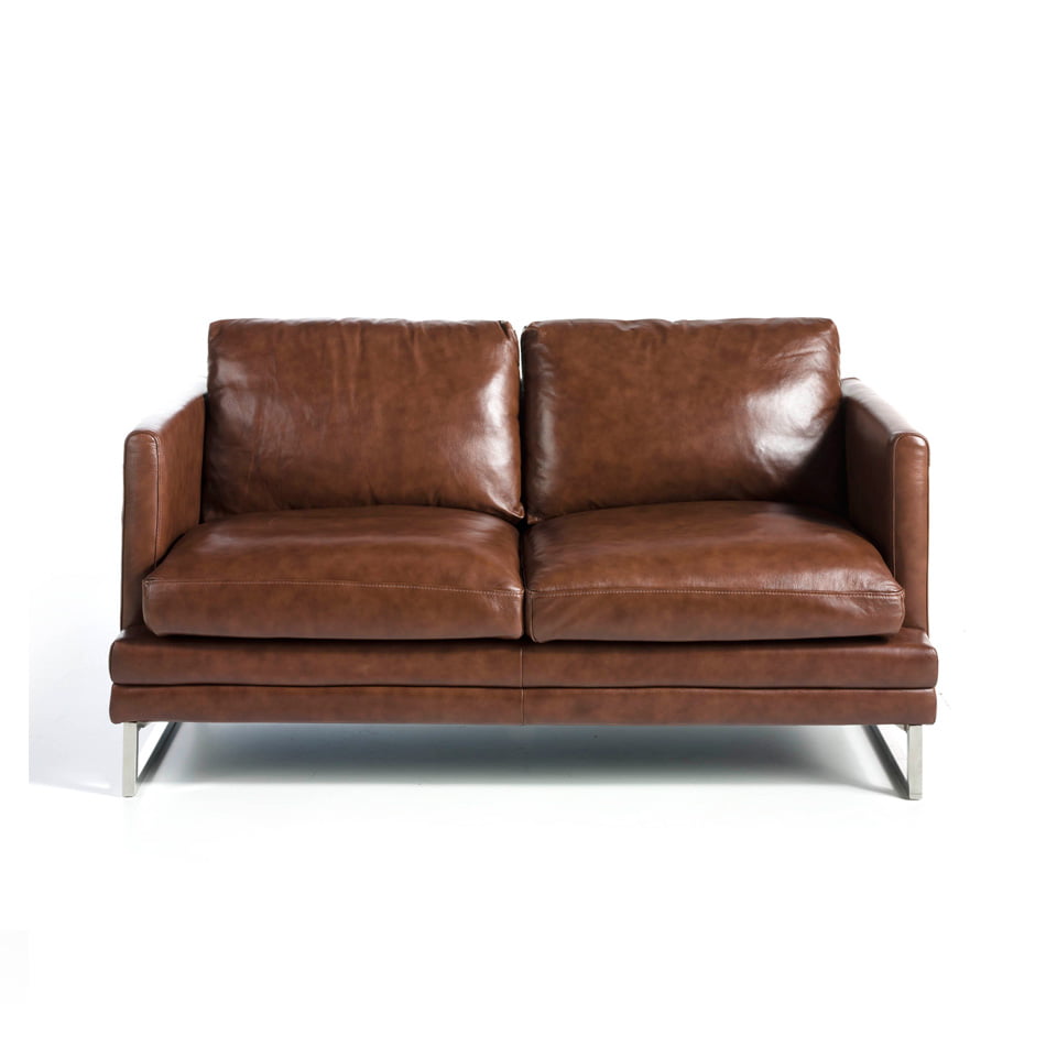2-seat sofa upholstered in leather with stainless steel legs 2-seat sofa upholstered in leather with stainless steel legs