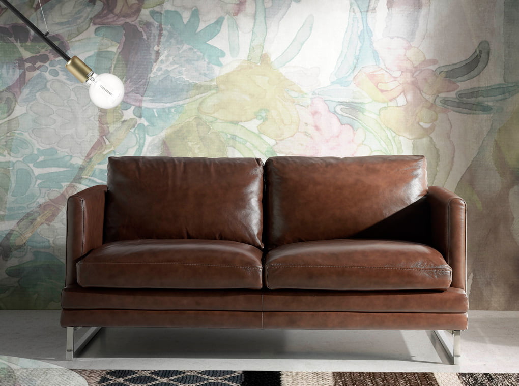 2-seat sofa upholstered in leather with stainless steel legs 2-seat sofa upholstered in leather with stainless steel legs