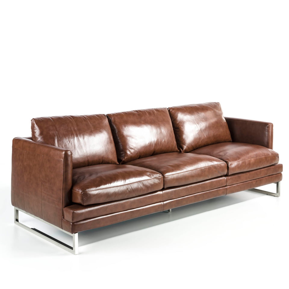 3-seat sofa upholstered in leather with stainless steel legs 3-seat sofa upholstered in leather with stainless steel legs