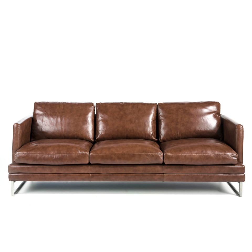 3-seat sofa upholstered in leather with stainless steel legs 3-seat sofa upholstered in leather with stainless steel legs