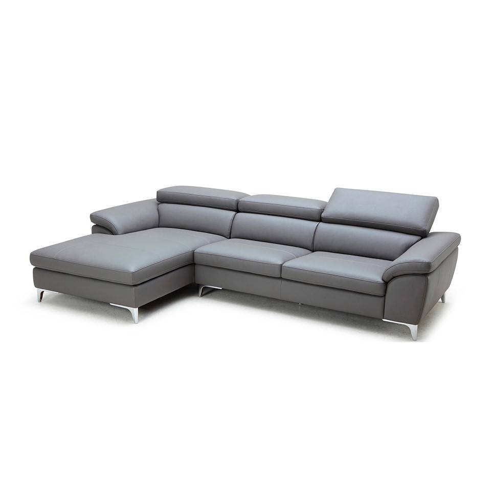 Upholstered sofa with chaiselong with stainless steel legs ... Chaiselong