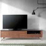 Walnut wood TV cabinet and black tempered glass top