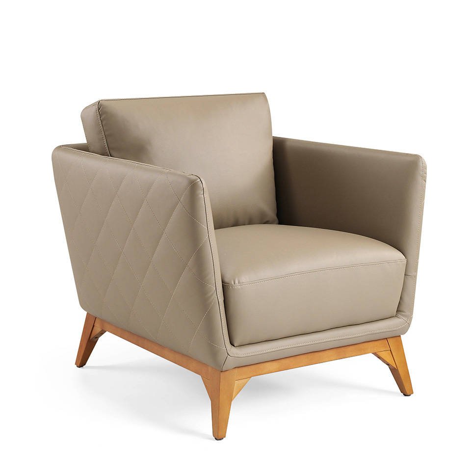 Armchair upholstered in leather and Walnut wood legs Armchair upholstered in leather and Walnut wood legs