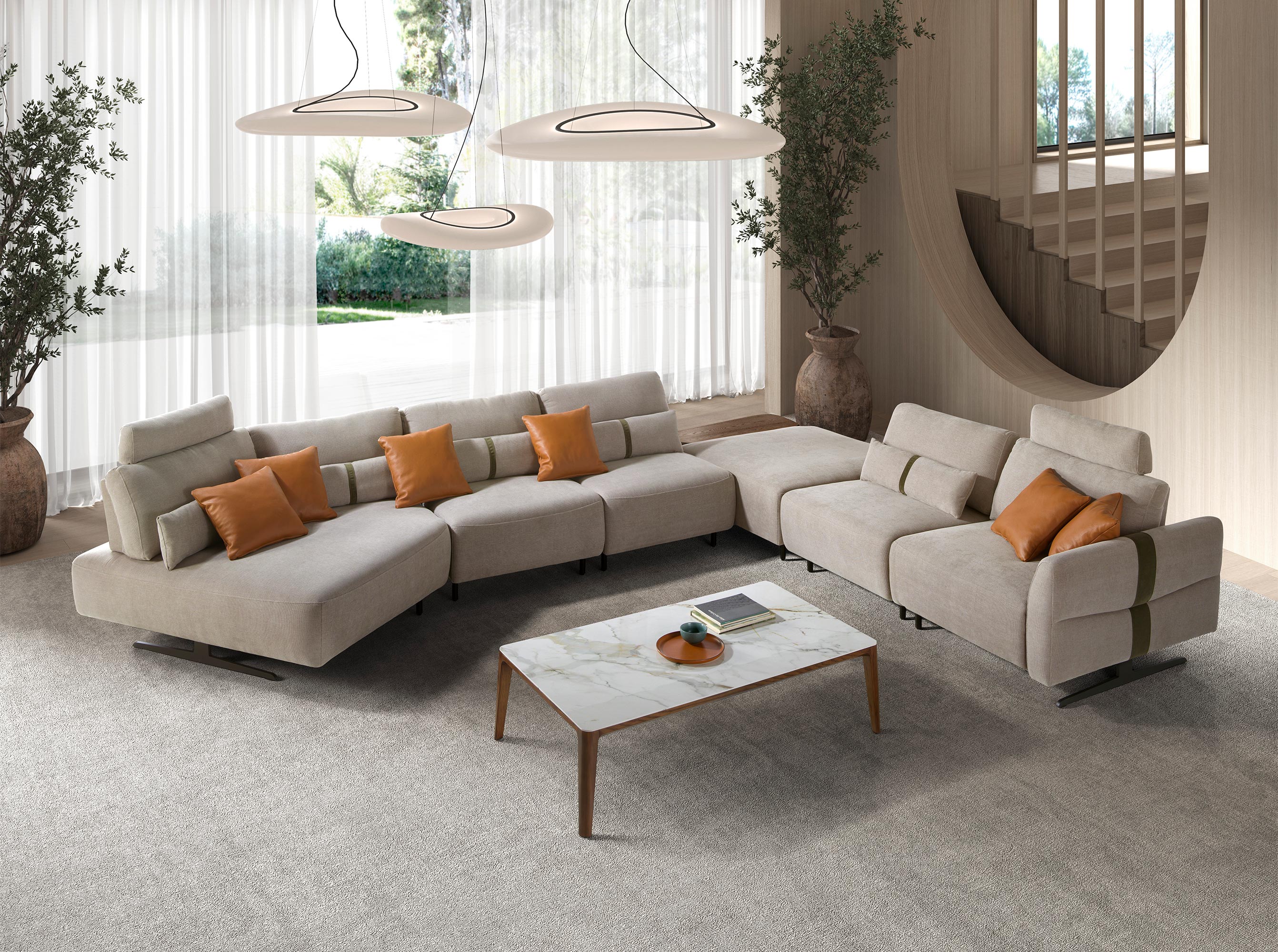 Modulares Relax-Sofa mit Chaiselongue links, Stoff in Sandfarbe Modulares Relax-Sofa mit Chaiselongue links, Stoff in Sandfarbe