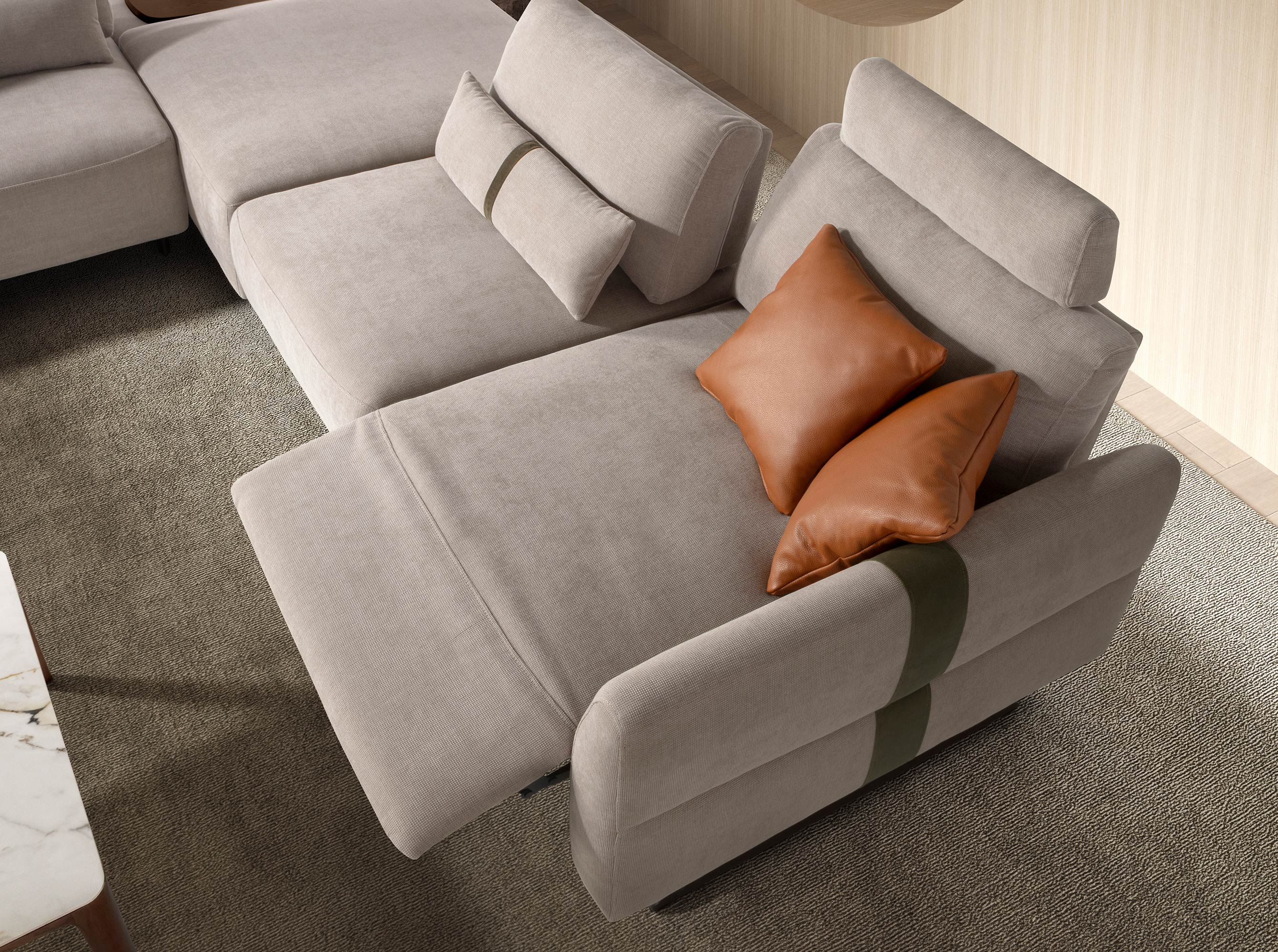 Modulares Relax-Sofa mit Chaiselongue links, Stoff in Sandfarbe Modulares Relax-Sofa mit Chaiselongue links, Stoff in Sandfarbe