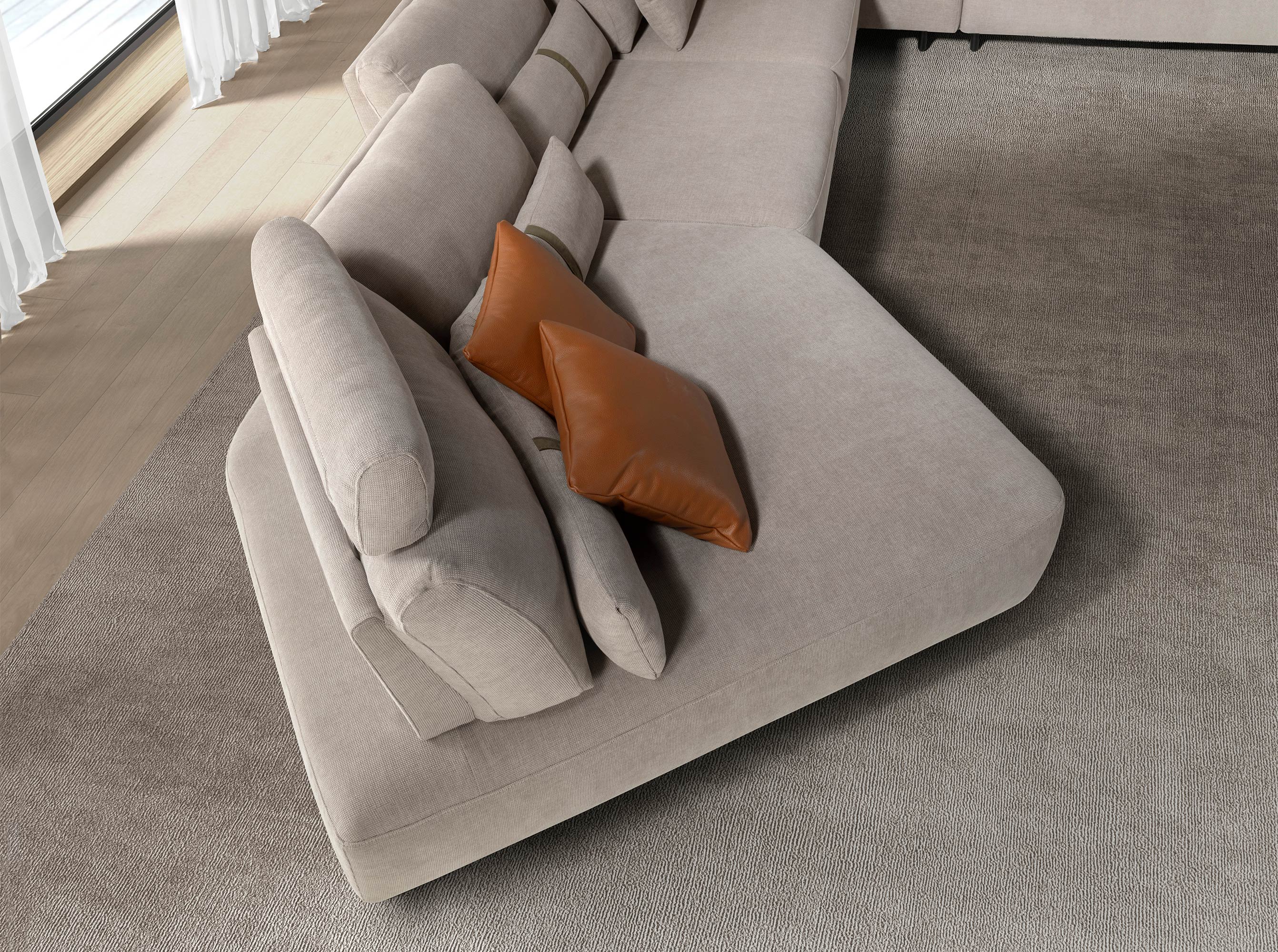 Modulares Relax-Sofa mit Chaiselongue links, Stoff in Sandfarbe Modulares Relax-Sofa mit Chaiselongue links, Stoff in Sandfarbe