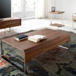 Walnut wood and chrome steel coffee table