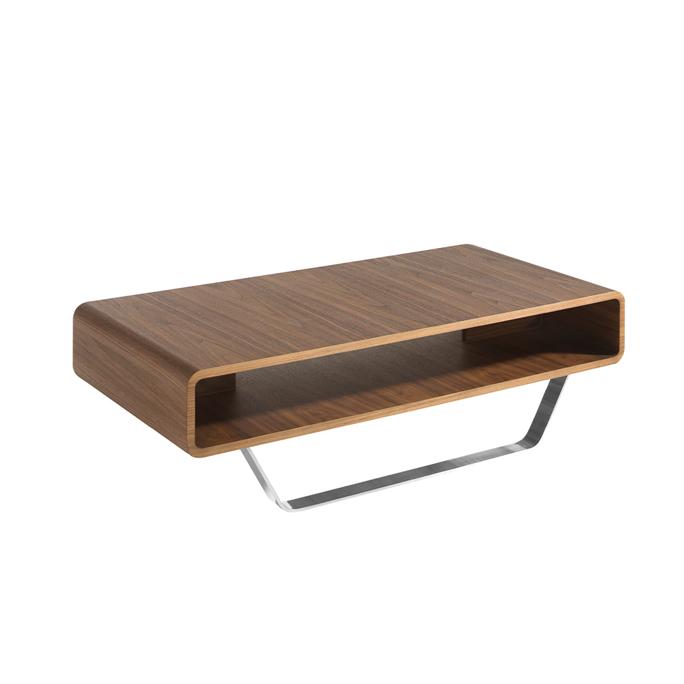 Walnut wood and chrome steel coffee table