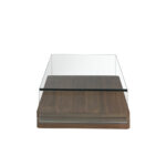 Curved tempered glass and walnut wood coffee table