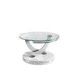 White wood and tempered glass swivel coffee table