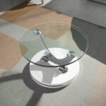 White wood and tempered glass swivel coffee table