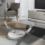 White wood and tempered glass swivel coffee table