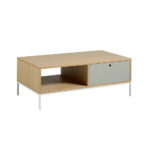 Rectangular coffee table oak and white steel