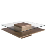 Square coffee table in tempered glass and Walnut wood