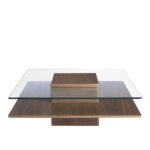 Square coffee table in tempered glass and Walnut wood