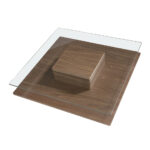 Square coffee table in tempered glass and Walnut wood