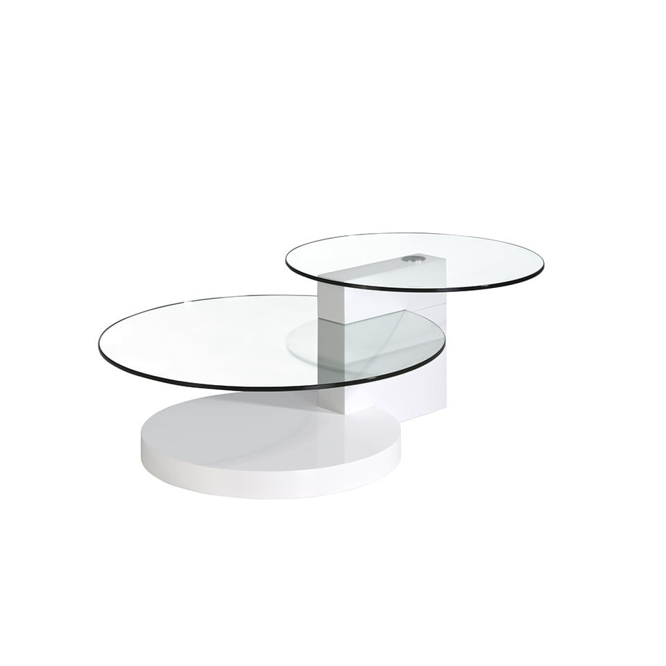 Table basse en bois blanc et verre trempé