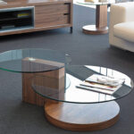 Walnut wood and tempered glass coffee table