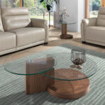 Walnut wood and tempered glass coffee table