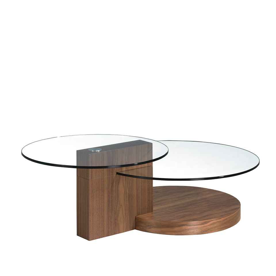 Walnut wood and tempered glass coffee table