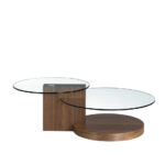 Walnut wood and tempered glass coffee table