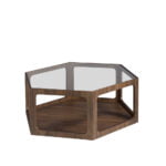 Hexagonal coffee table in Walnut wood and tempered glass