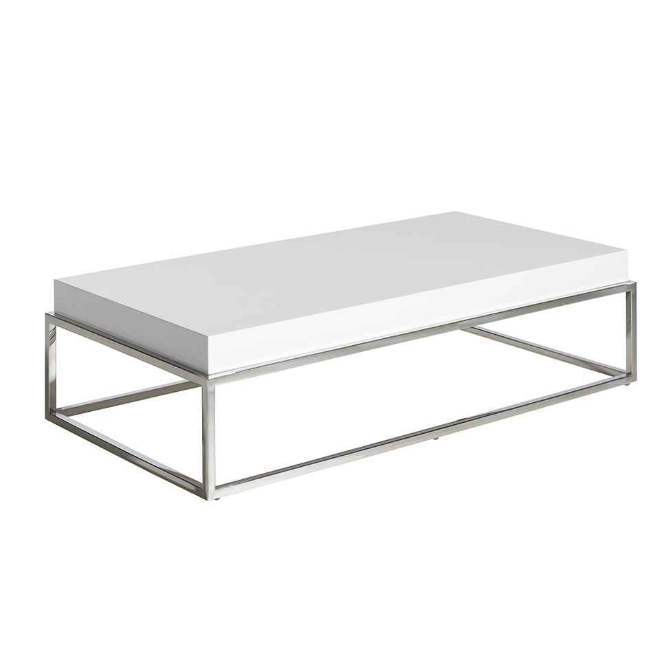 Table basse en bois blanc et acier chromé