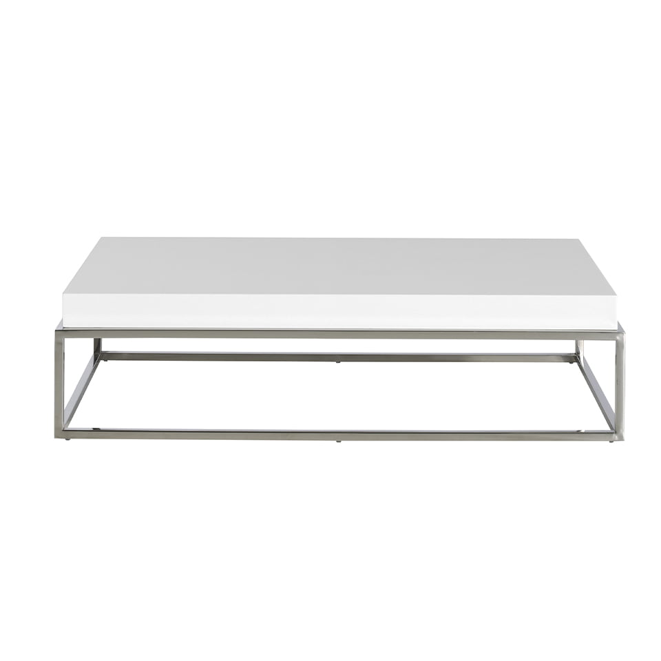 Table basse en bois blanc et acier chromé