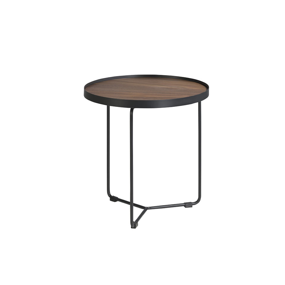 Round corner table in Walnut wood and black steel