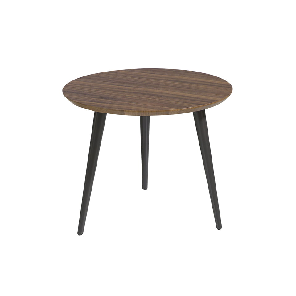Округлый угловой столик из дерева орехового цвета и дерева черного цвета