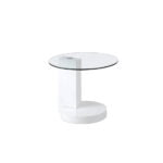 White wooden corner table and tempered glass