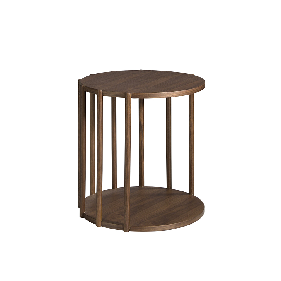 Walnut round wood corner table