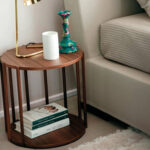 Walnut round wood corner table