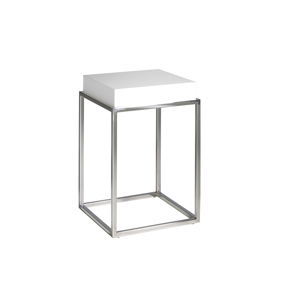 Table d’angle en bois blanc et acier chromé