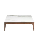 Square coffee table in marble imitation glass and Walnut wood