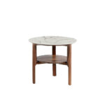 Round corner table in fiberglass marble and Walnut wood