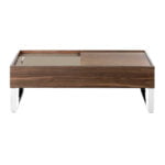 Walnut wood coffee table with hatch and chromed steel