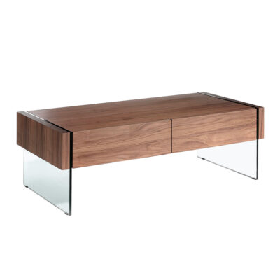 Mesa centro rectangular nogal y cristal templado coffee table - Angel Cerda