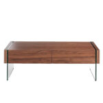 Walnut wood coffee table and tempered glass