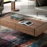 Walnut wood coffee table and tempered glass