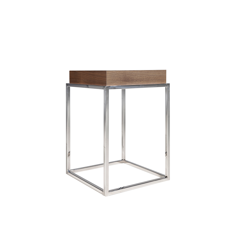 Walnut wood and chrome steel corner table